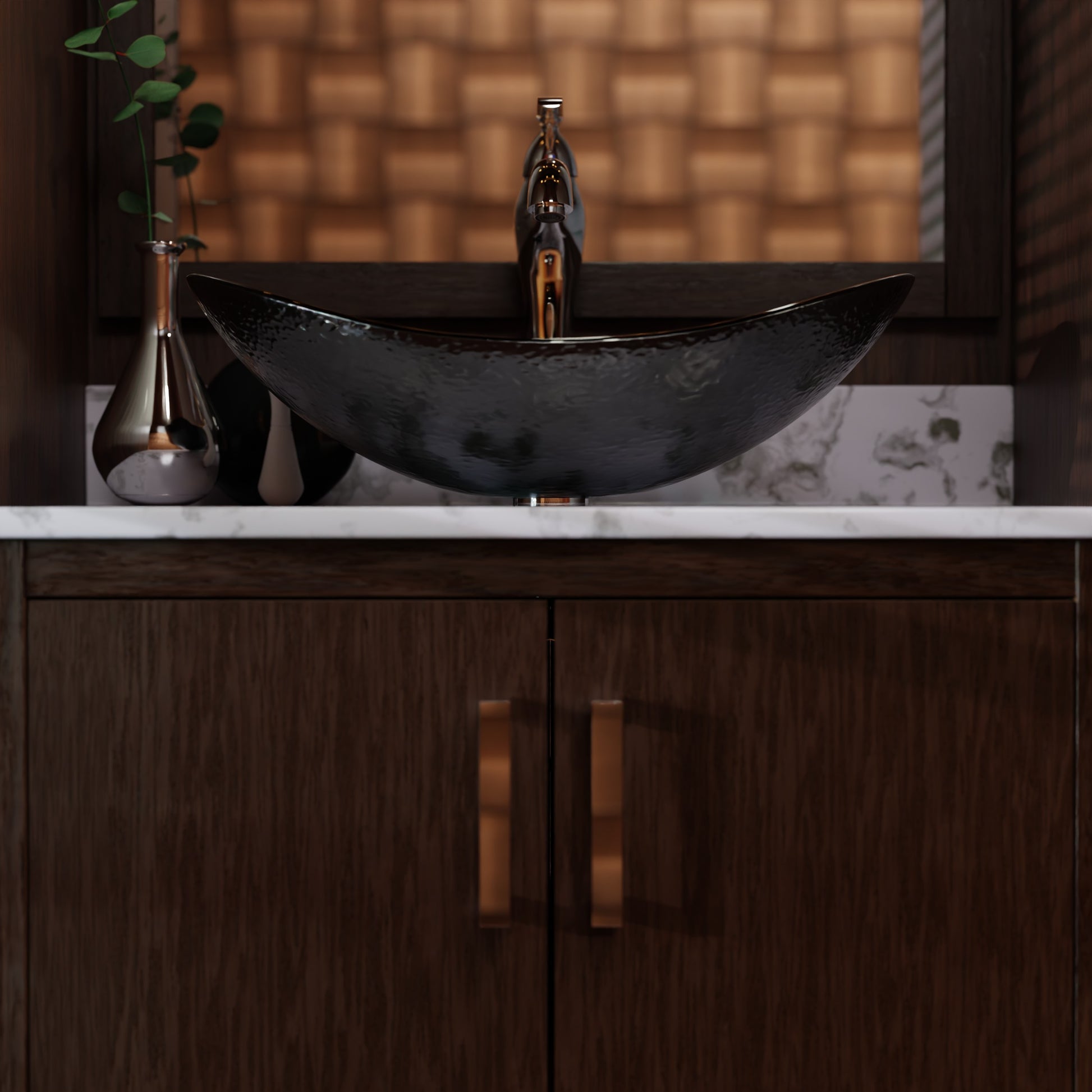 30-inch Novatto bath vanity with café mocha quartz countertop and sink, showcasing the elegant bathroom accessory.