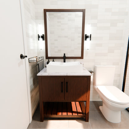 30-inch Novatto bath vanity with café mocha quartz countertop and sink, showcasing a modern bathroom accessory.