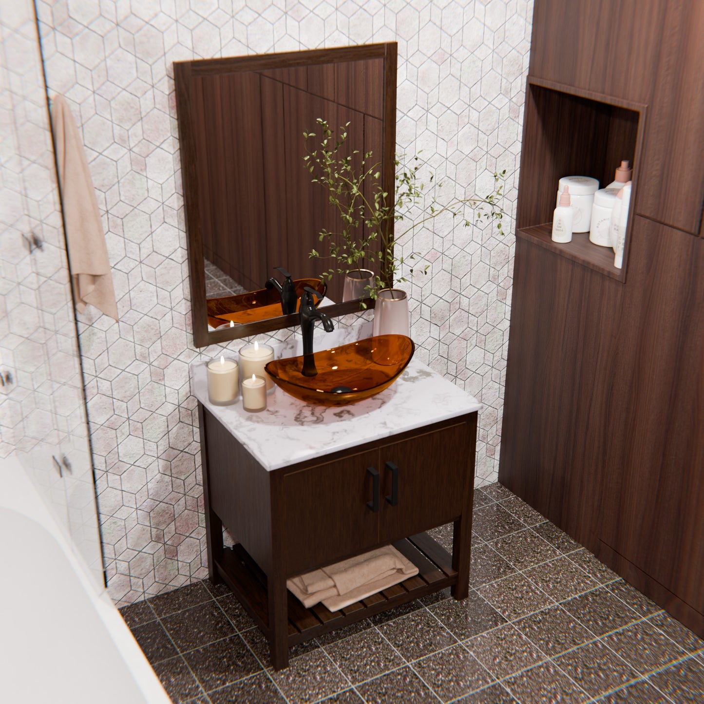 30-inch Bath Vanity with Café Mocha Quartz Counter and Sink - NOBV-30CM-6001-324T