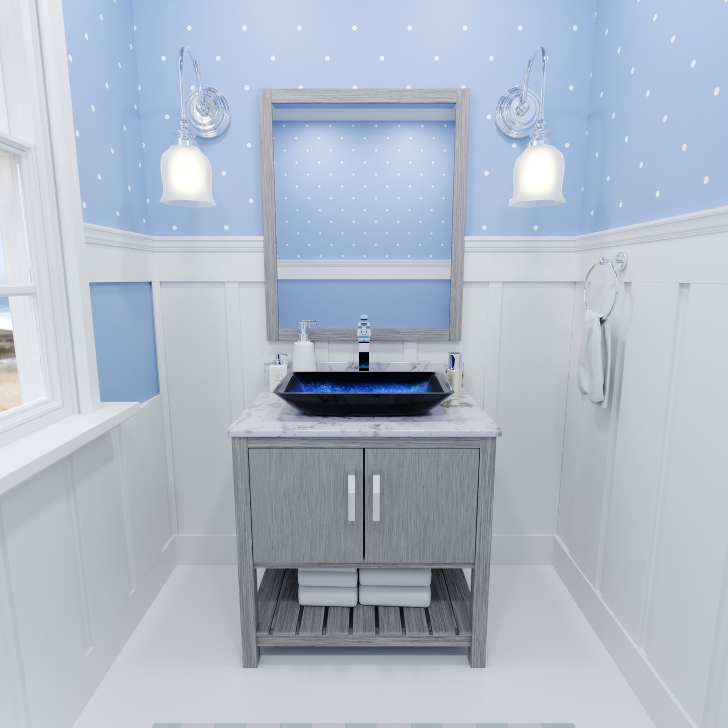 30-inch Bath Vanity with Café Mocha Quartz Counter and Sink, NOBV-30SG-6001-19034