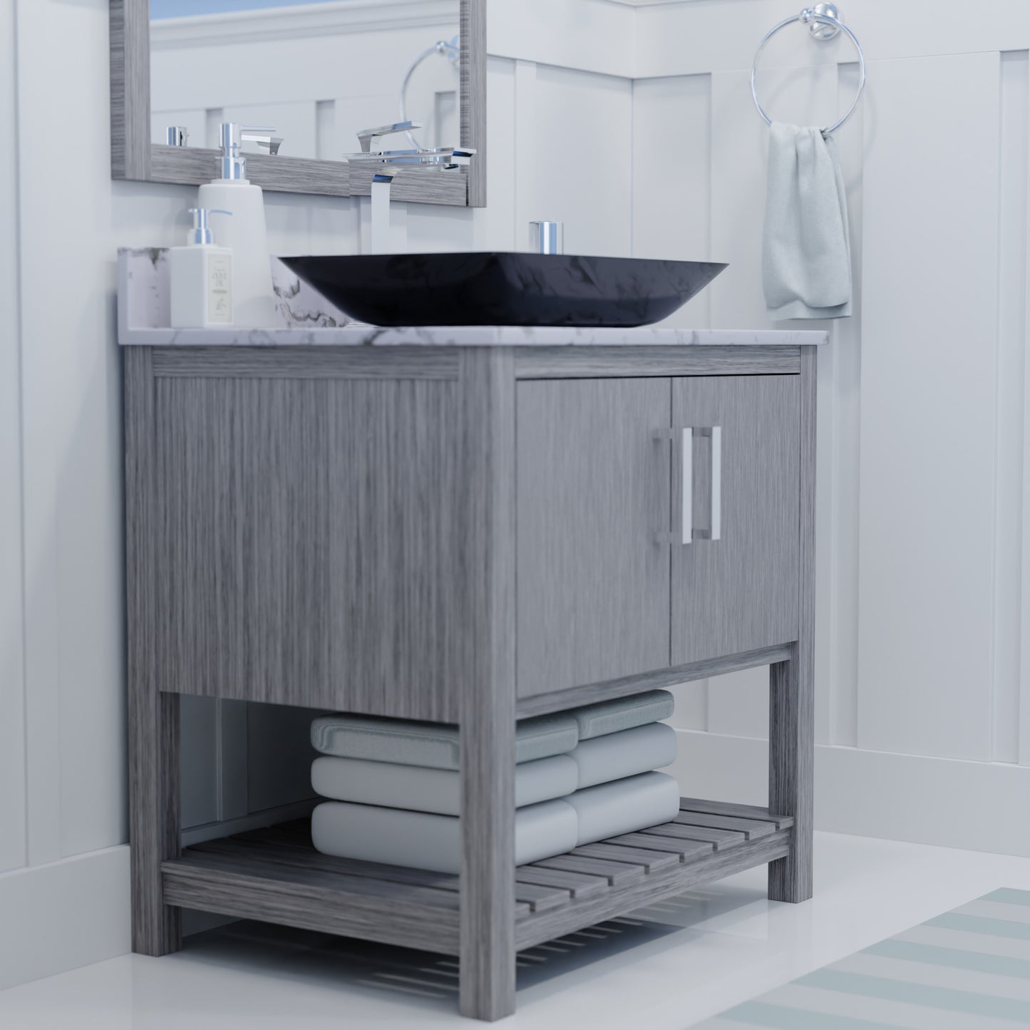 30-inch Bath Vanity with Café Mocha Quartz Counter and Sink, NOBV-30SG-6001-19034