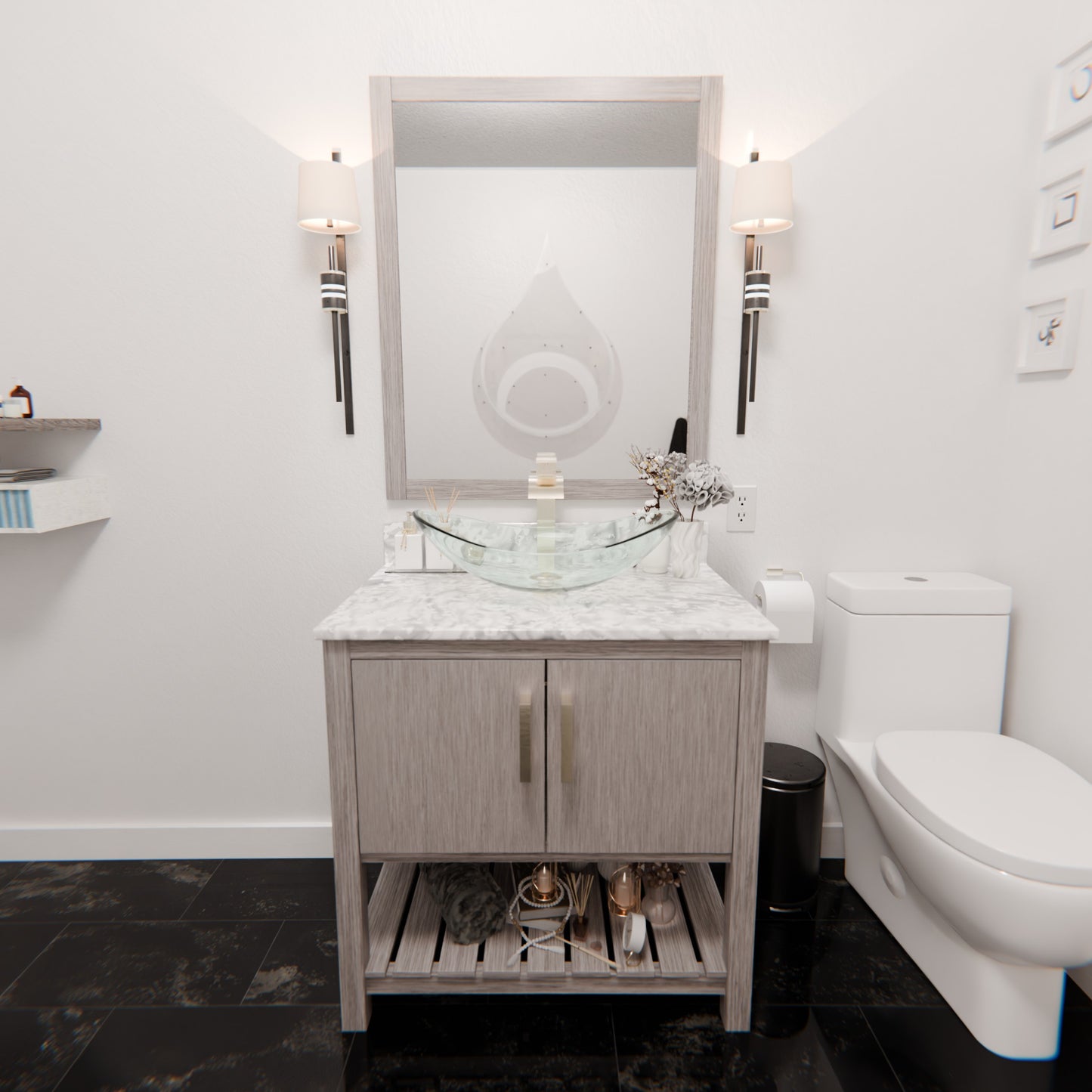 30-inch Bath Vanity with Carrara White Marble Counter and Sink - NOBV-30SG-CAR-324C