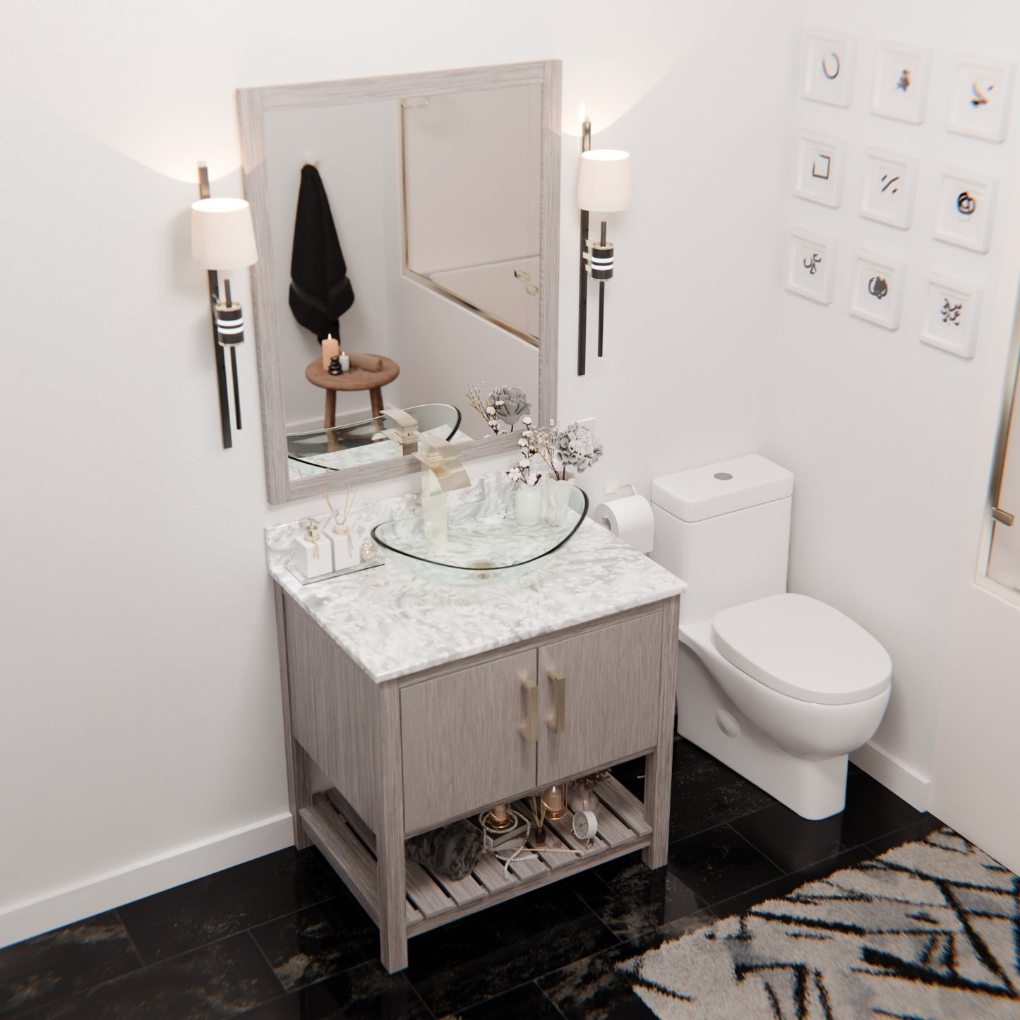 30-inch Bath Vanity with Carrara White Marble Counter and Sink - NOBV-30SG-CAR-324C