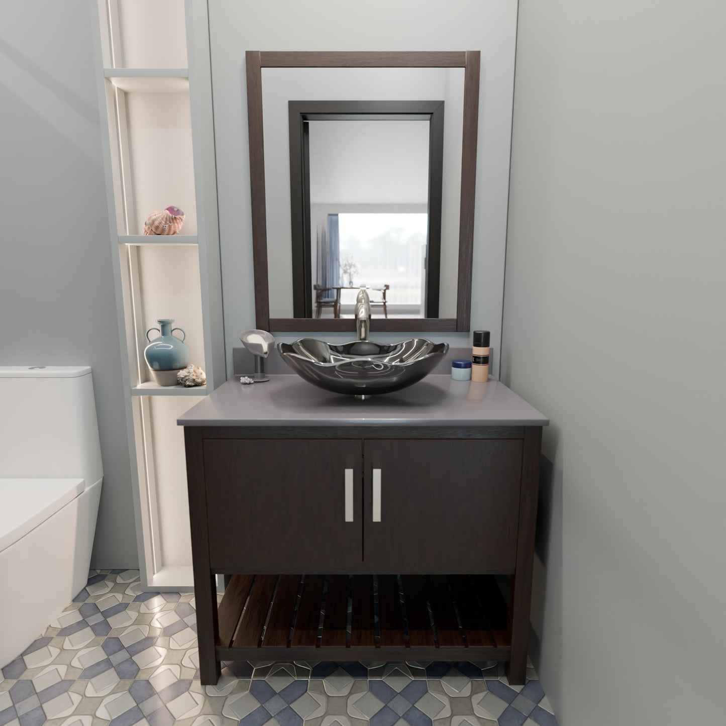 30-inch Bath Vanity with Storm Grey Quartz Counter and Sink - NOBV-30CM-280-317G