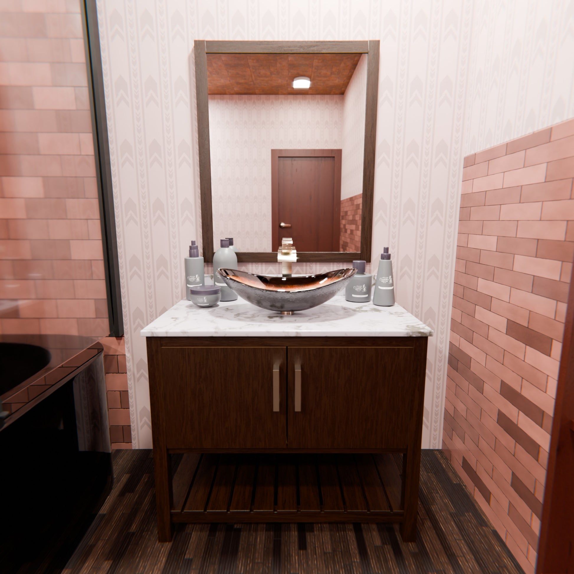 Novatto 30-inch bath vanity with café mocha quartz countertop and sink, showcasing modern bathroom accessory design.