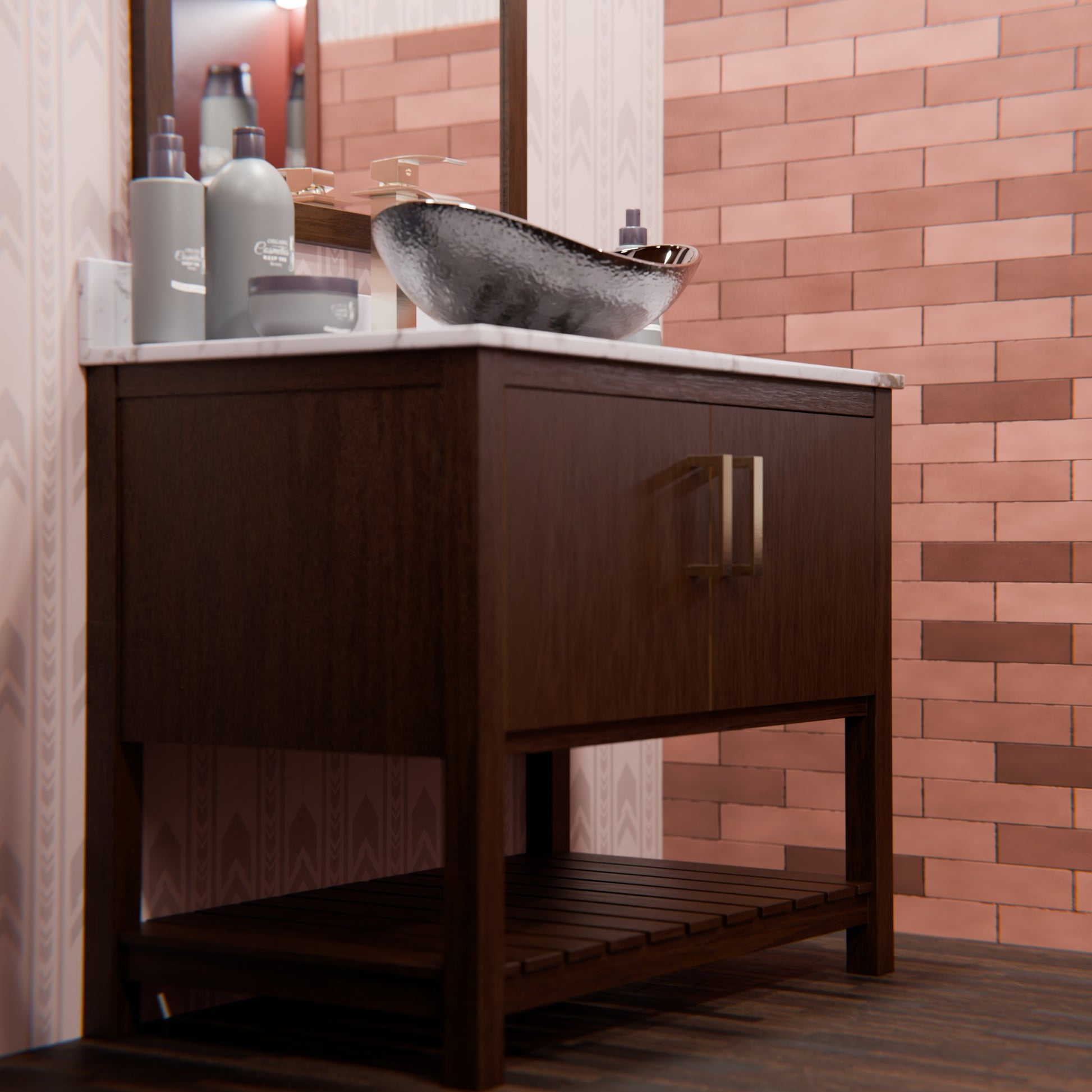 Novatto 30-inch bath vanity with café mocha quartz countertop and sink, featuring a modern bathroom accessory.