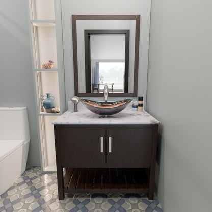 Novatto 30-inch bath vanity with café mocha quartz countertop and sink, showcasing a modern bathroom accessory.