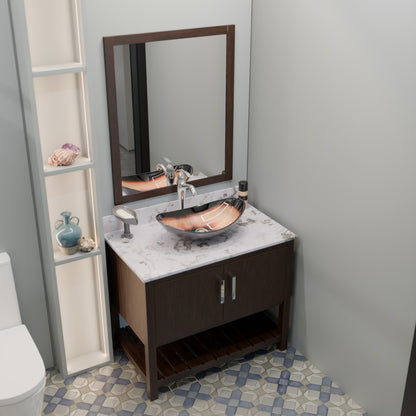 Novatto 30-inch bath vanity with café mocha quartz counter and sink, showcasing the elegant bathroom accessory.