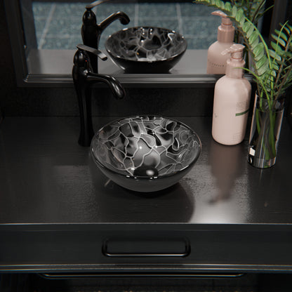 Mini 12" Hand Painted Black and Silver Glass Vessel Sink NOHP-G012-12