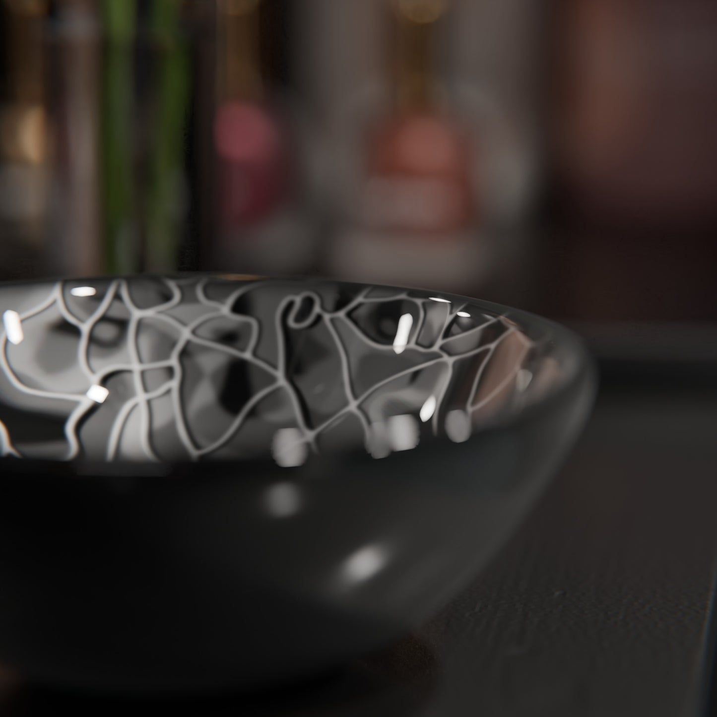 Mini 12" Hand Painted Black and Silver Glass Vessel Sink NOHP-G012-12