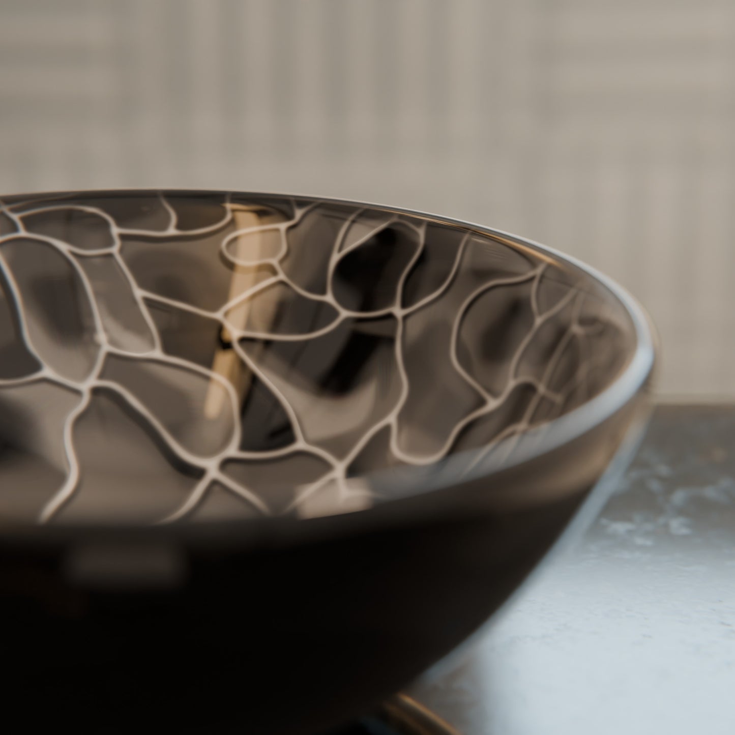 Mini 12" Hand Painted Black and Silver Glass Vessel Sink NOHP-G012-12