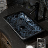 Hand Painted Black and Silver Rectangle Glass Vessel Bath Sink NOHP-G012-199