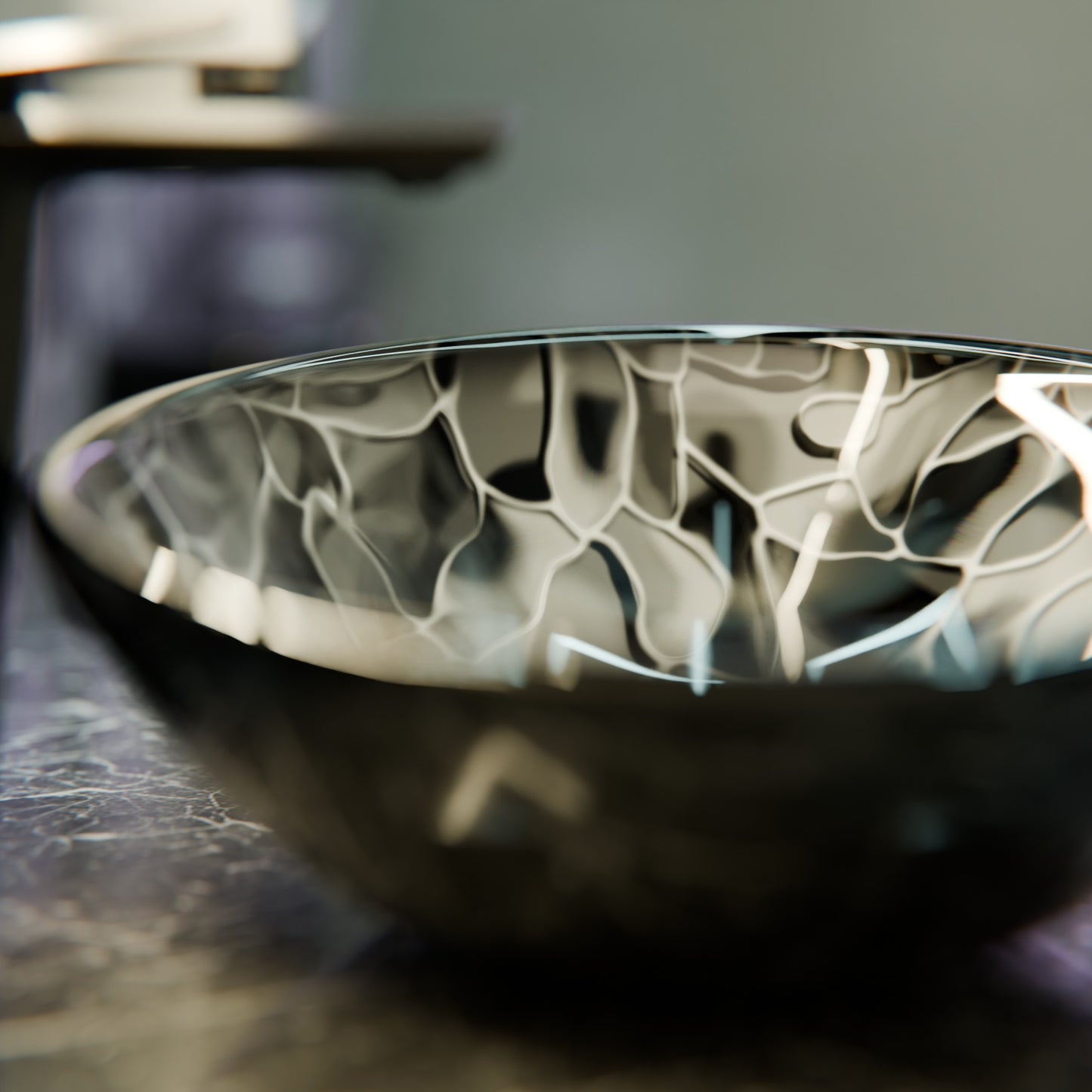 Hand Painted Black and Silver Glass Vessel Sink NOHP-G012