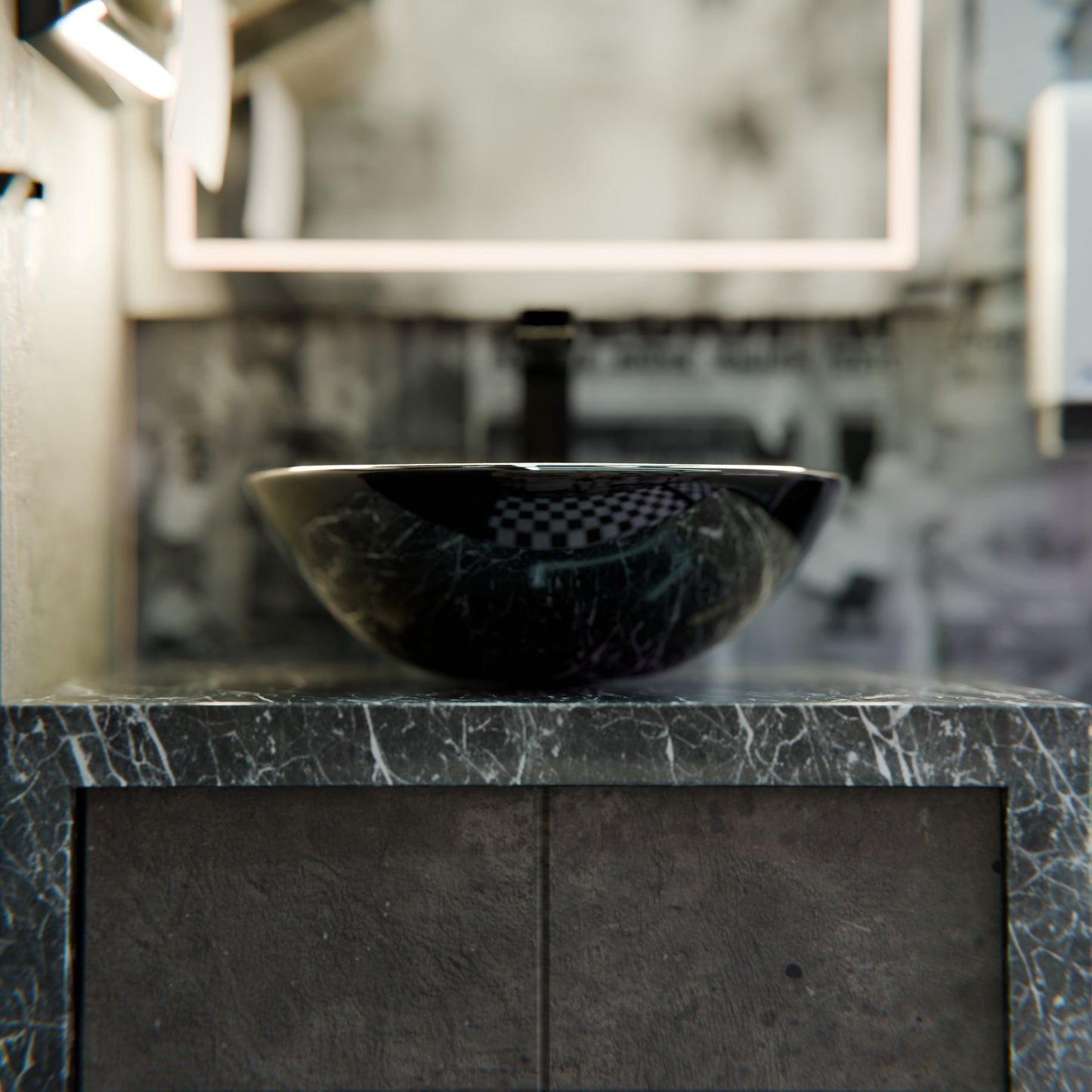 Hand Painted Black and Silver Glass Vessel Sink NOHP-G012
