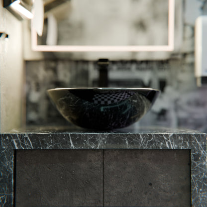 Hand Painted Black and Silver Glass Vessel Sink NOHP-G012