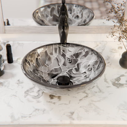 Hand Painted Black and Silver Glass Vessel Sink NOHP-G012
