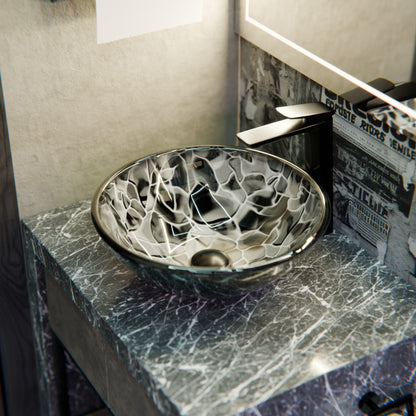 Hand Painted Black and Silver Glass Vessel Sink NOHP-G012
