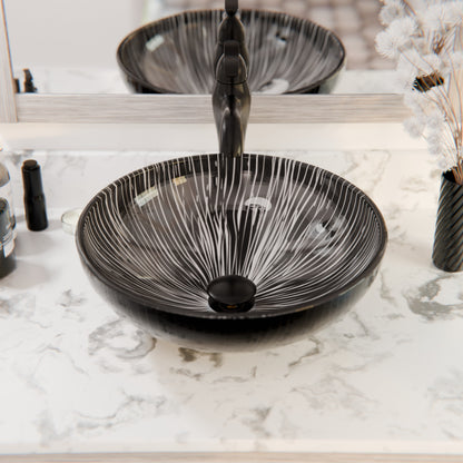 Hand Painted Black and Silver Glass Vessel Sink NOHP-G023