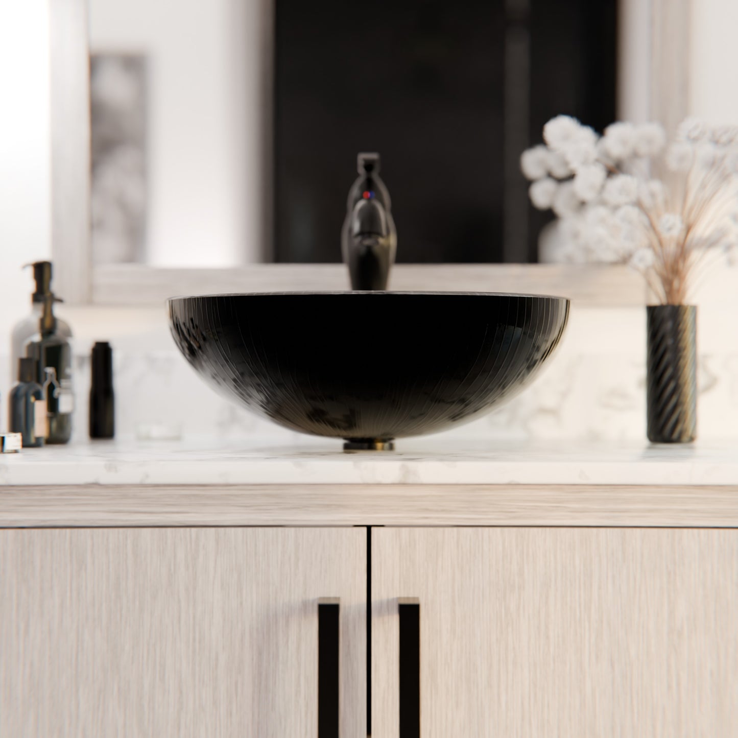 Hand Painted Black and Silver Glass Vessel Sink NOHP-G023