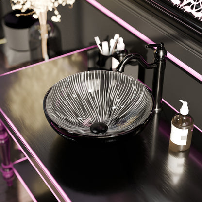 Hand Painted Black and Silver Glass Vessel Sink NOHP-G023