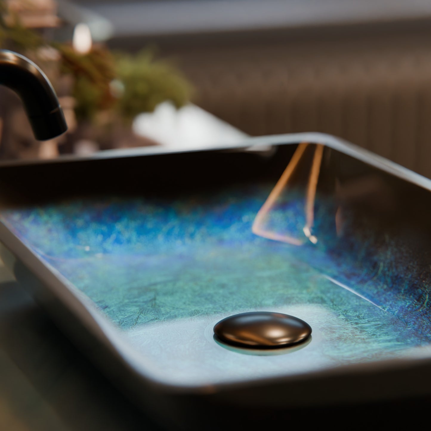 Blue and Black Rectangle Glass Vessel Bath Sink NOHP-G19034