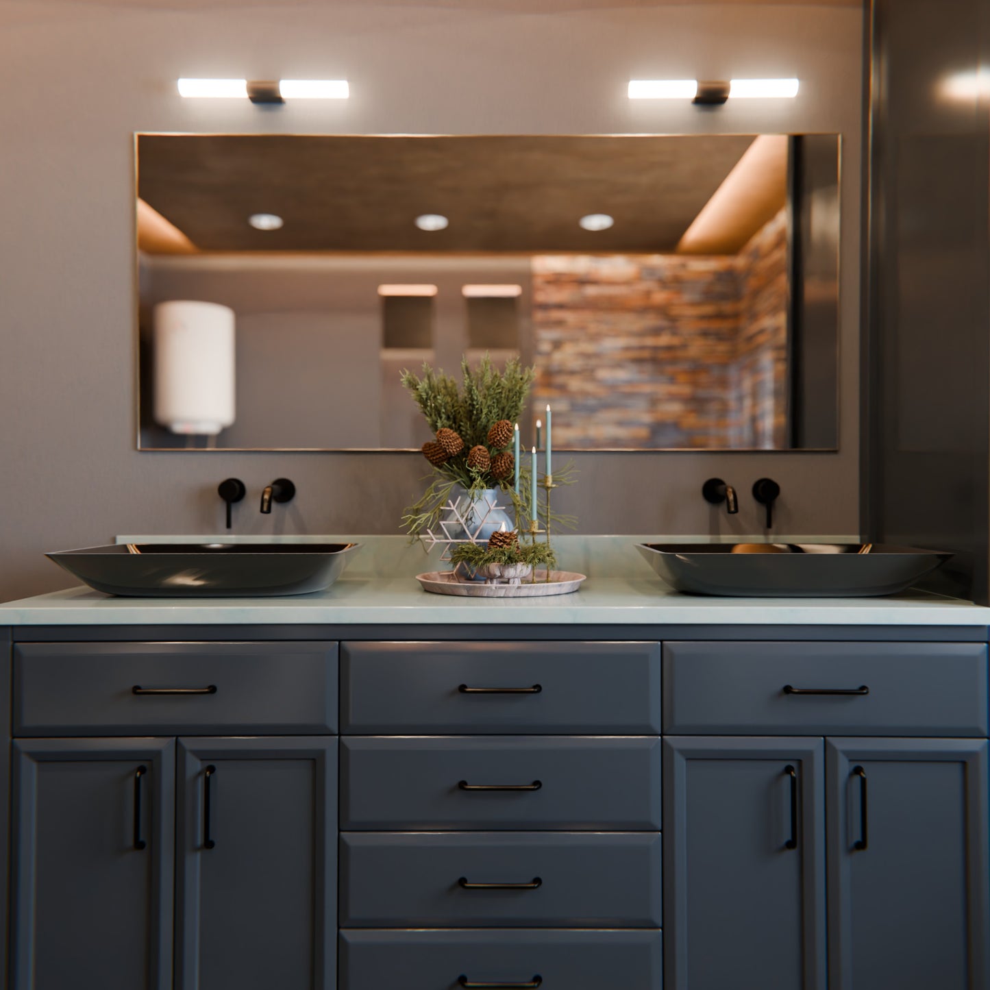 Blue and Black Rectangle Glass Vessel Bath Sink NOHP-G19034