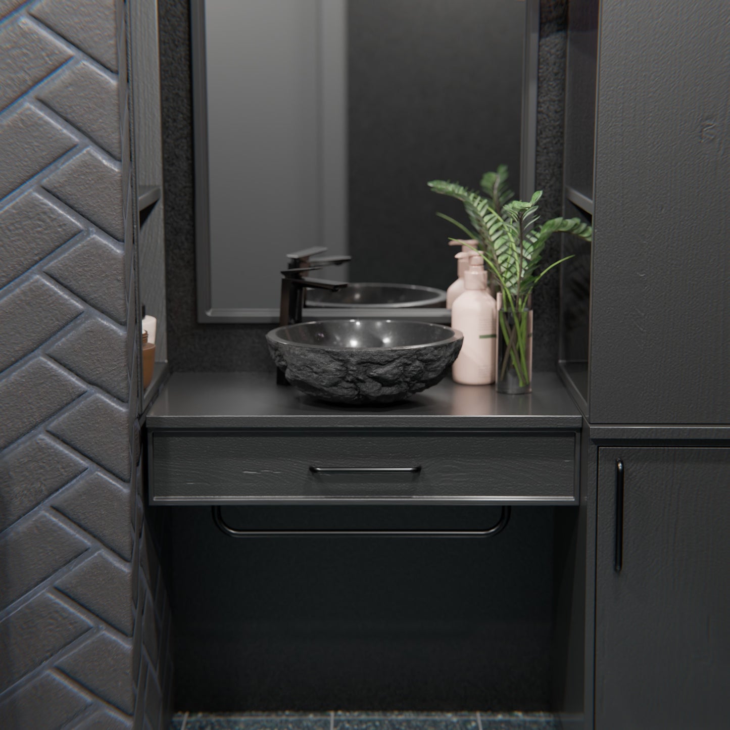 Natural Black Granite Stone Vessel Bath Sink NOSV-AN