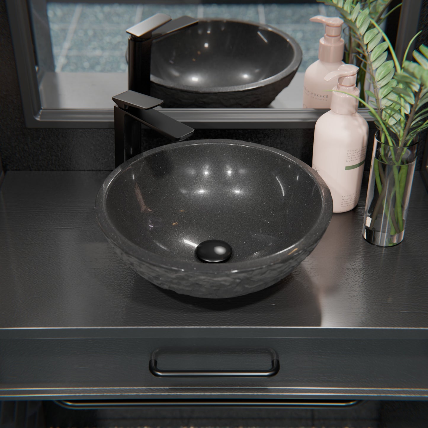 Natural Black Granite Stone Vessel Bath Sink NOSV-AN