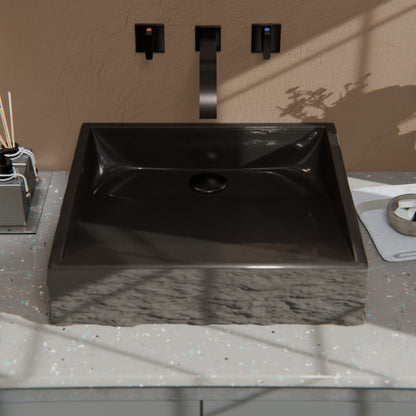 Natural Black Granite Square Vessel Sink with Chiseled Exterior NOSV-ANSQ