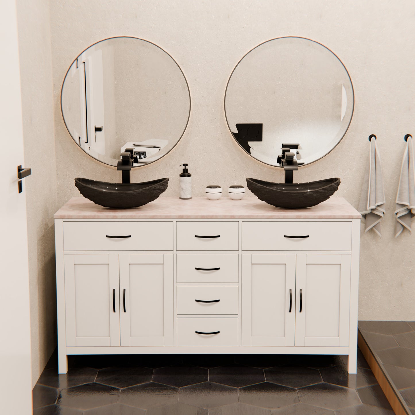 Natural Black Granite Stone Slipper Vessel Sink NOSV-AS