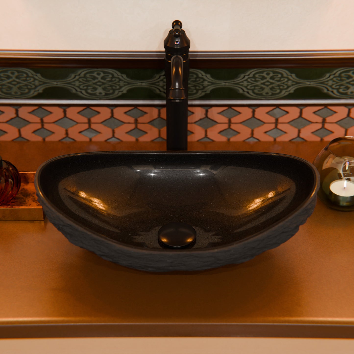 Natural Black Granite Stone Slipper Vessel Sink NOSV-AS