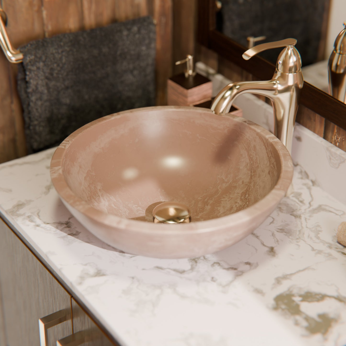 Natural Beige Travertine Stone Vessel Bath Sink NOSV-BT