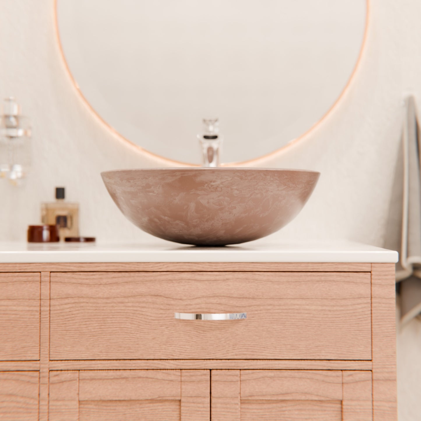 Natural Beige Travertine Stone Vessel Bath Sink NOSV-BT