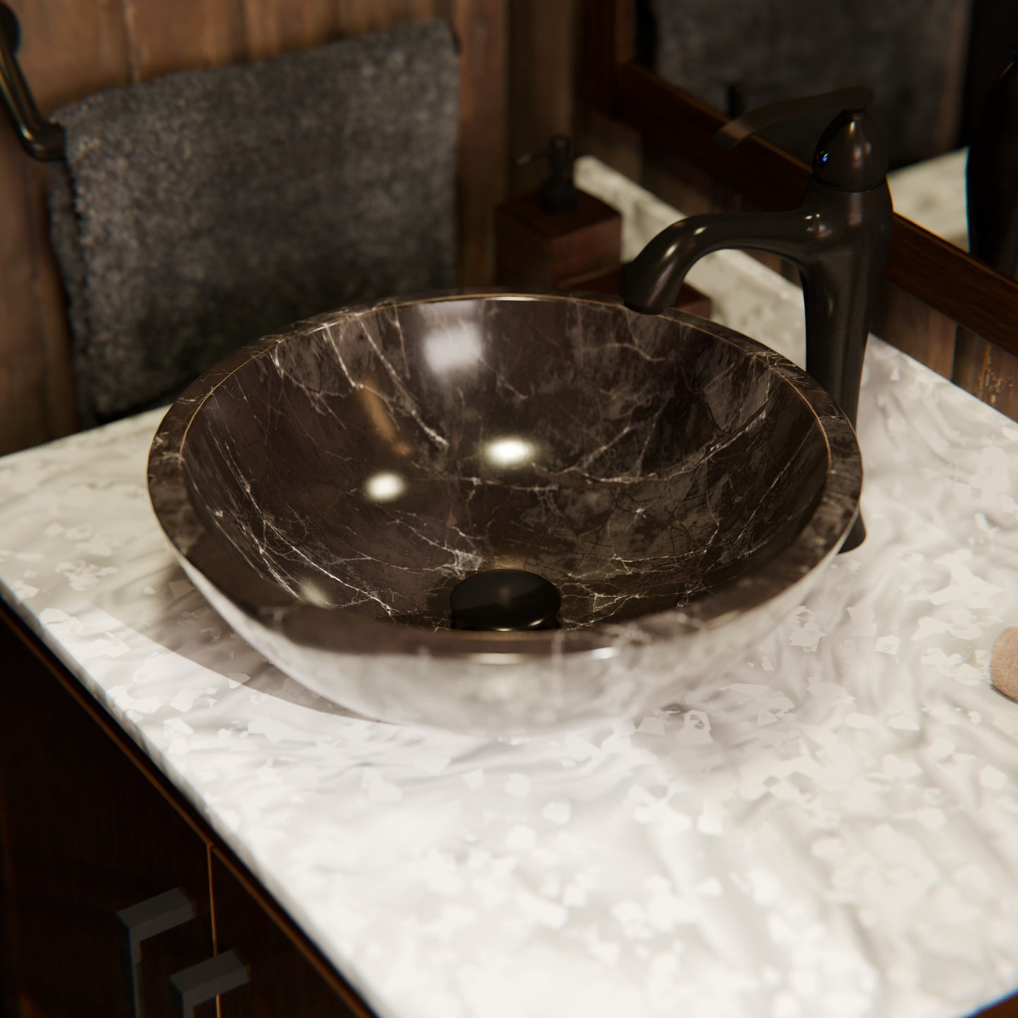 Natural Coffee Marble Stone Vessel Bath Sink NOSV-CM