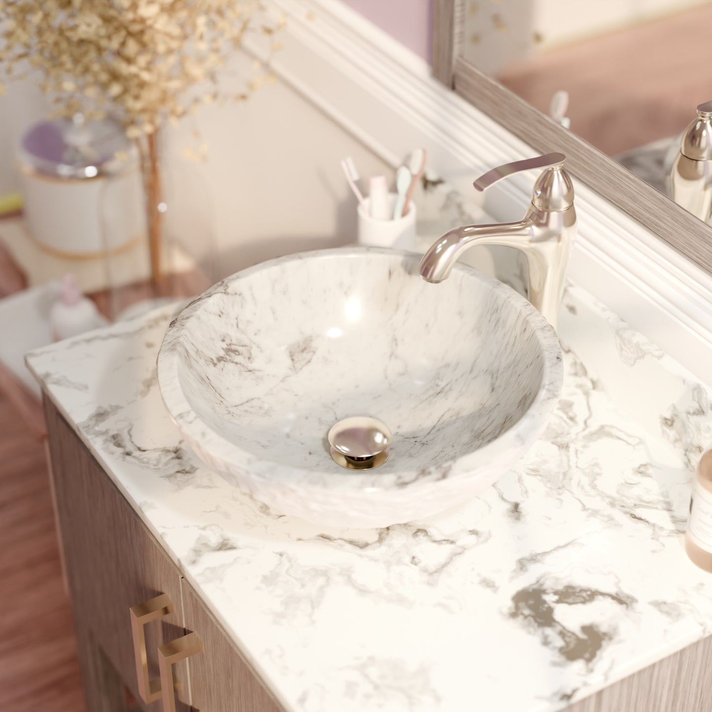 Natural Carrara White Marble Chiseled Stone Vessel Sink NOSV-CWN