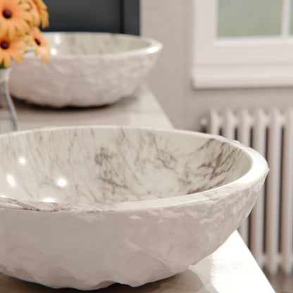 Natural Carrara White Marble Chiseled Stone Vessel Sink NOSV-CWN