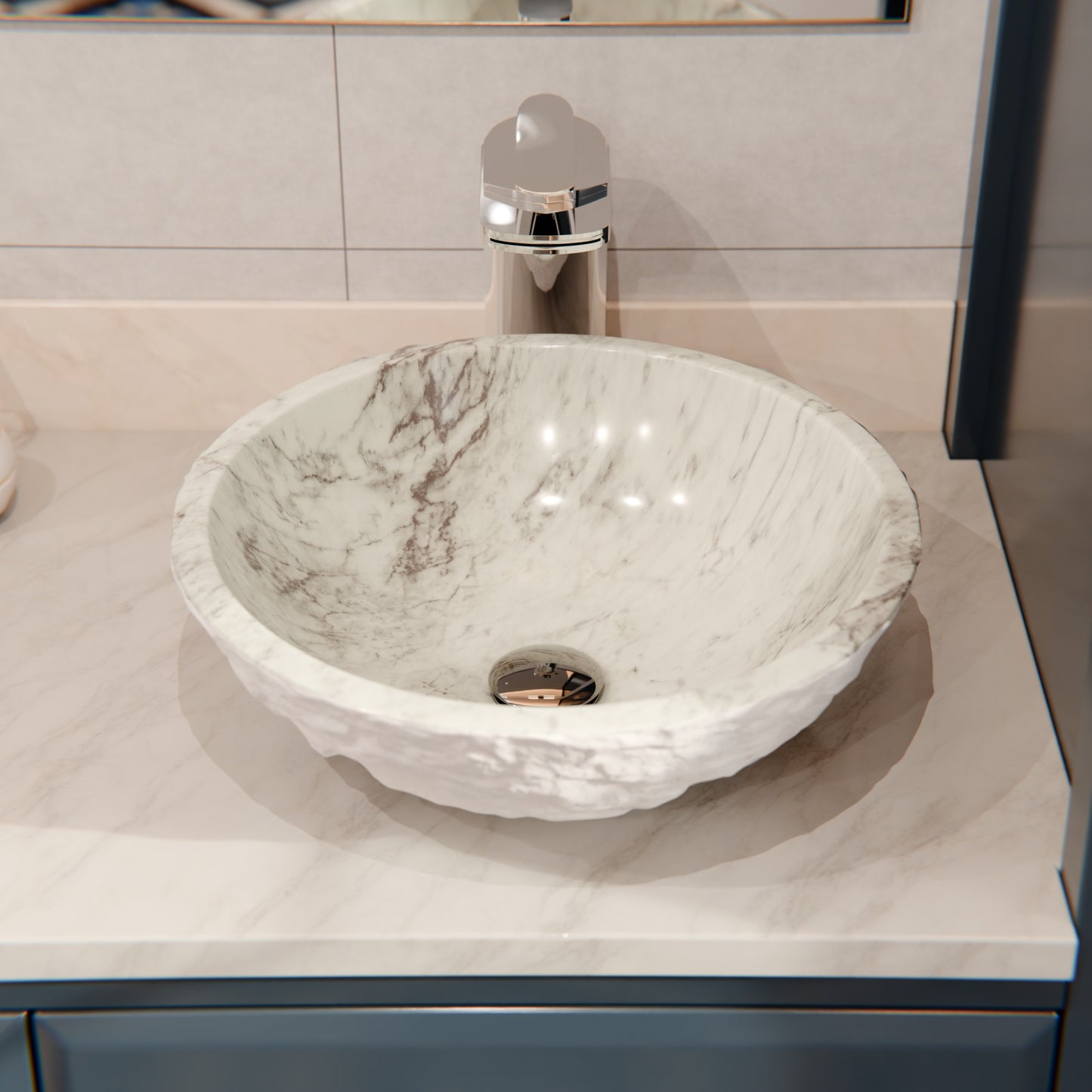 Natural Carrara White Marble Chiseled Stone Vessel Sink NOSV-CWN