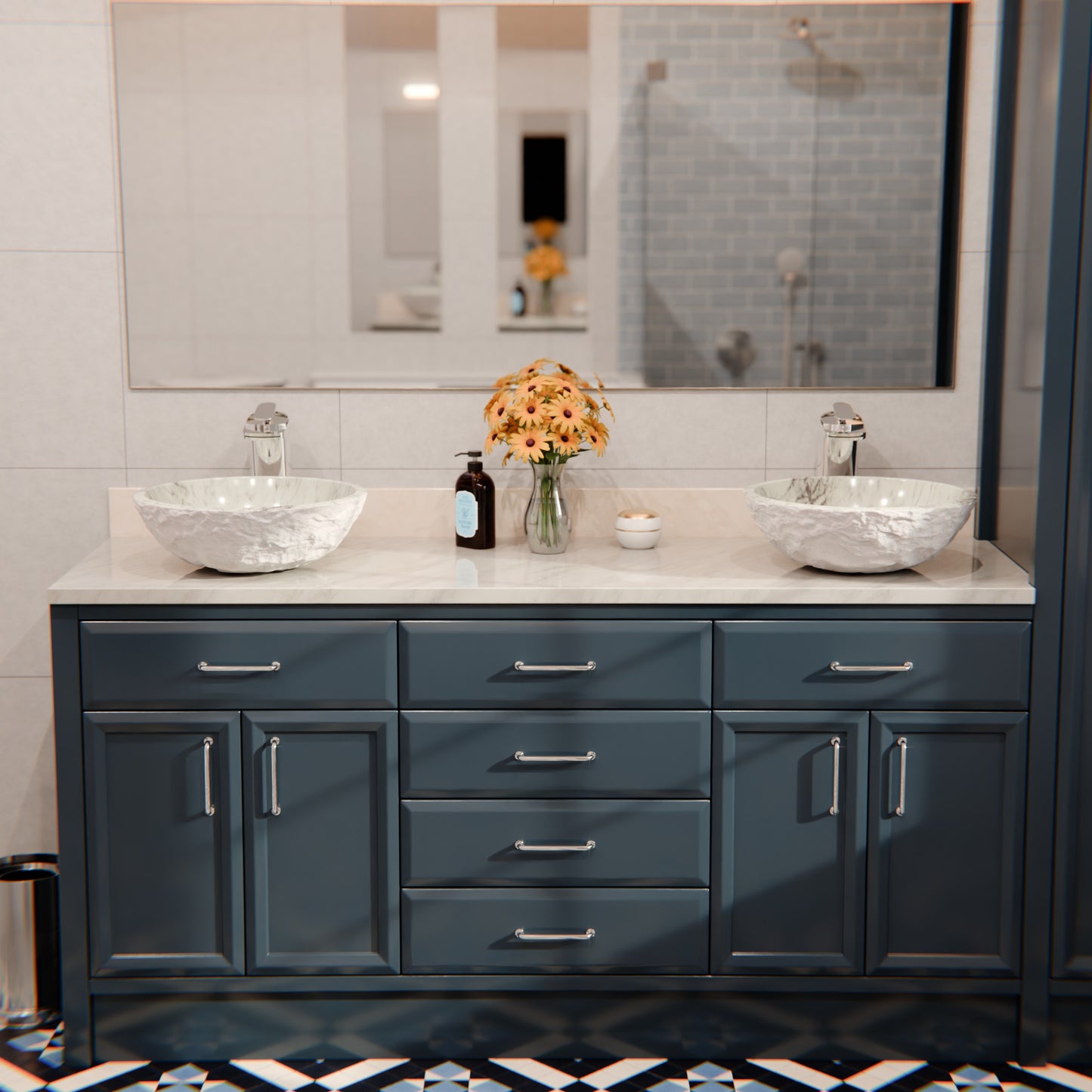 Natural Carrara White Marble Chiseled Stone Vessel Sink NOSV-CWN