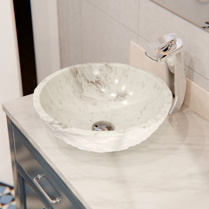 Natural Carrara White Marble Chiseled Stone Vessel Sink NOSV-CWN