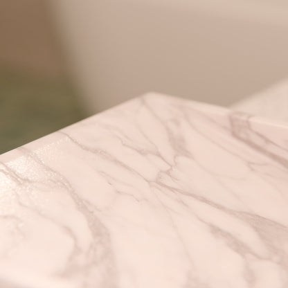 Natural Carrara White Marble Square Vessel Sink with Chiseled Exterior NOSV-CWSQ