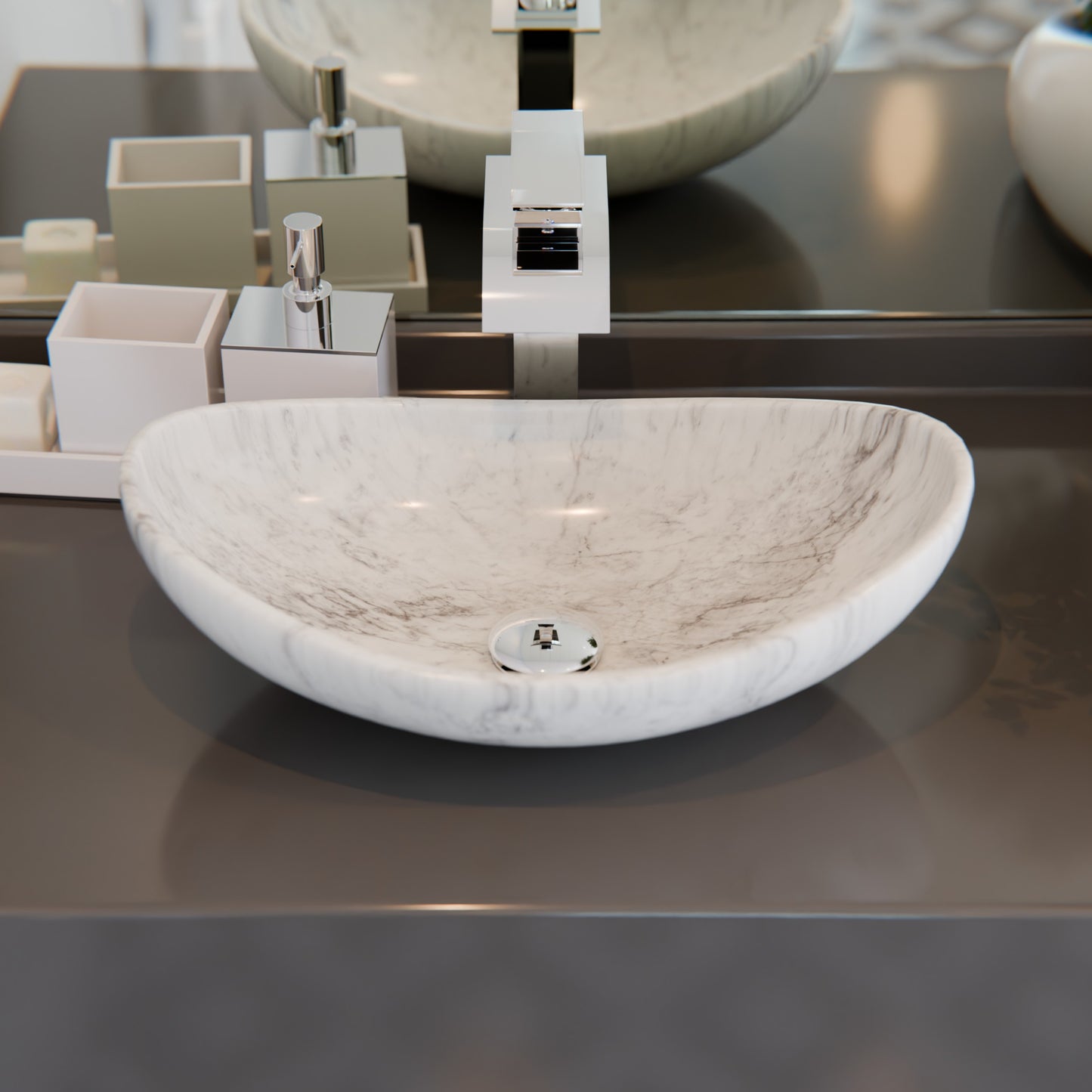 Natural Carrara White Marble Stone Vessel Sink NOSV-CWS