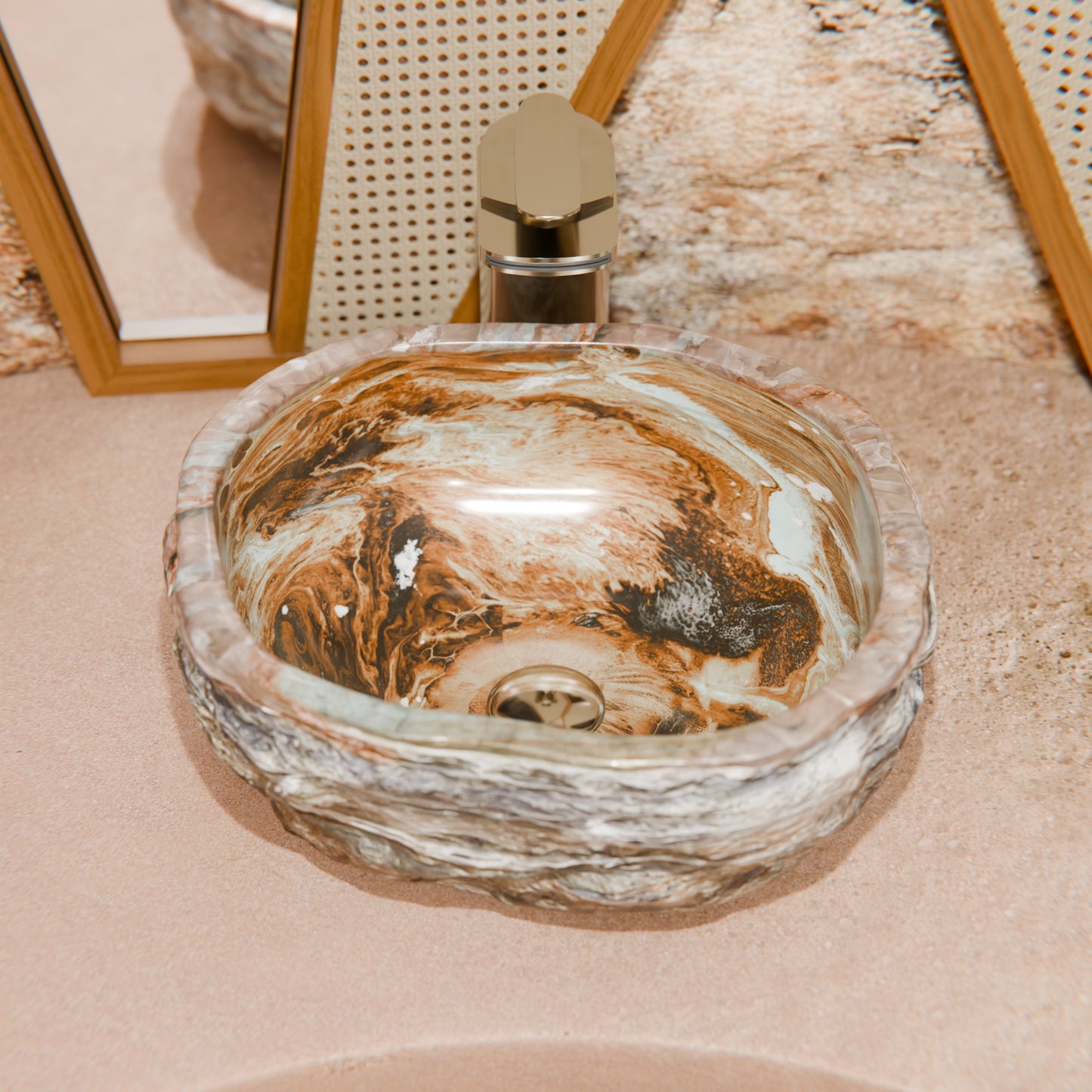 Natural Travertine Onyx Stone Vessel Bath Sink NOSV-TO