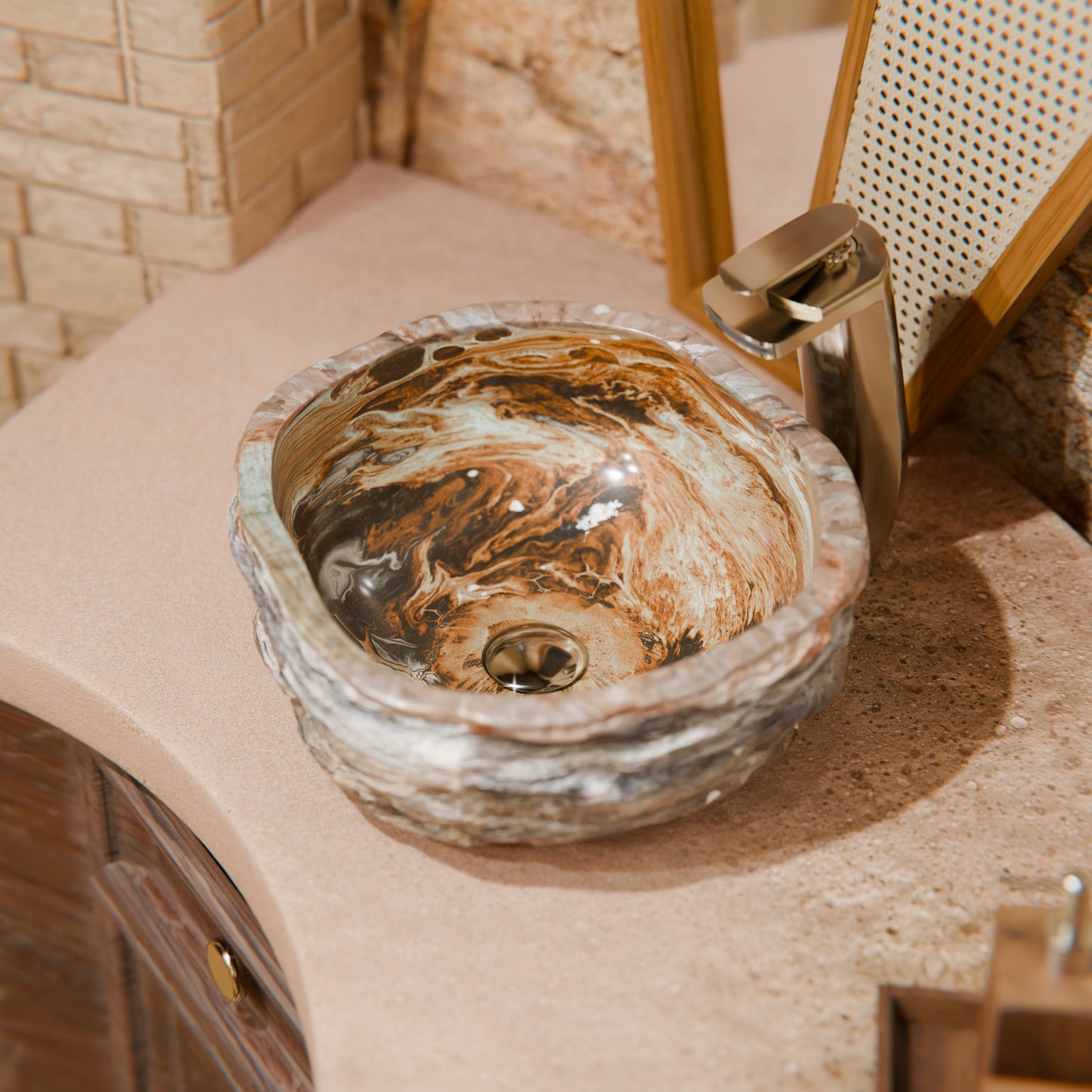 Natural Travertine Onyx Stone Vessel Bath Sink NOSV-TO