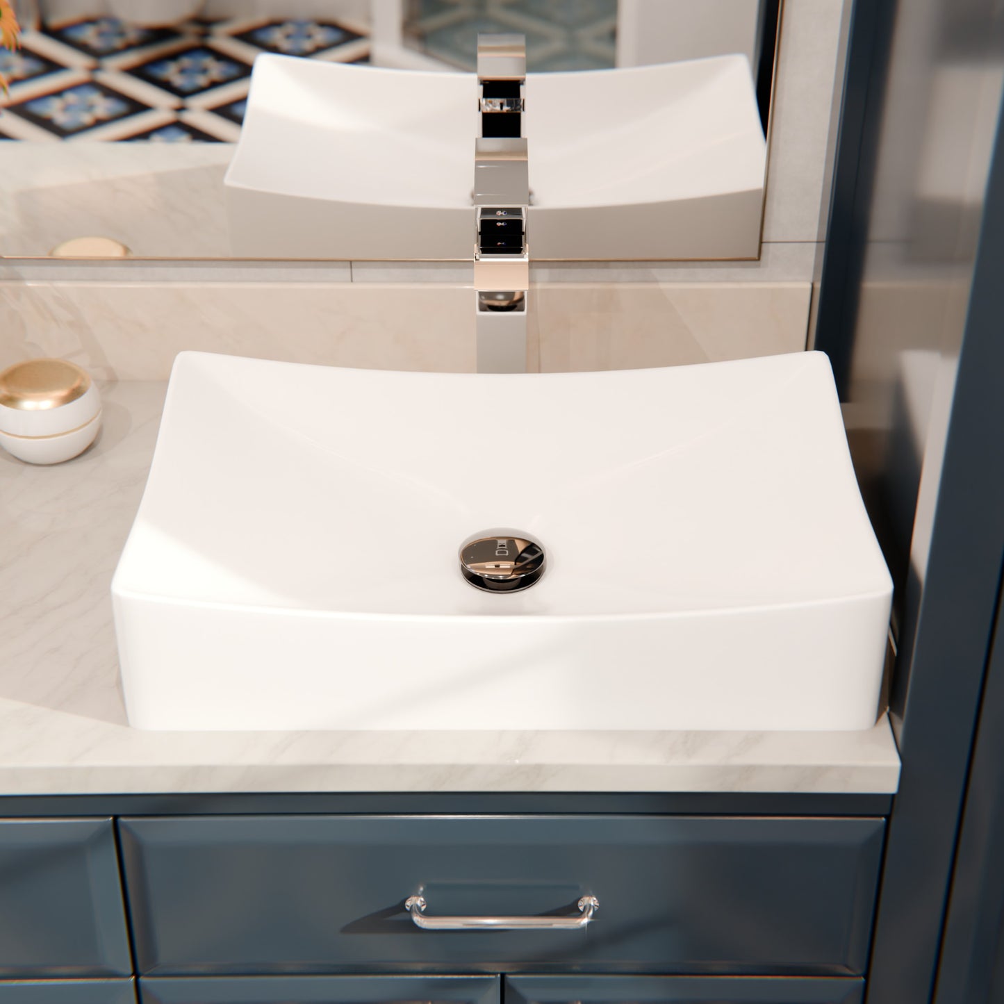 Rectangular White Porcelain Vessel Bathroom Sink NP-01141