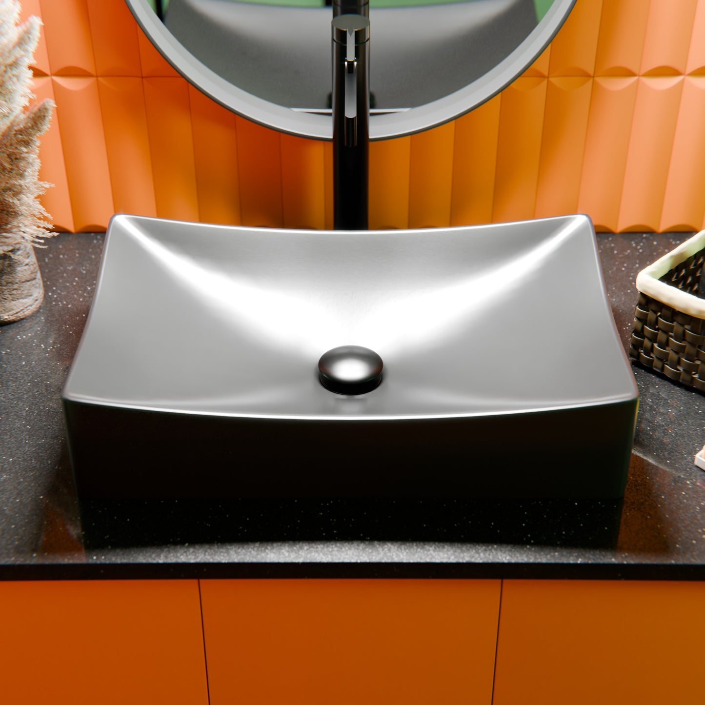 Matte Black Rectangular Porcelain Vessel Bathroom Sink, NP-01141MB