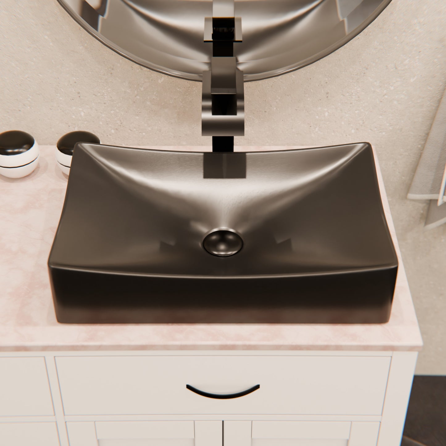 Matte Black Rectangular Porcelain Vessel Bathroom Sink, NP-01141MB