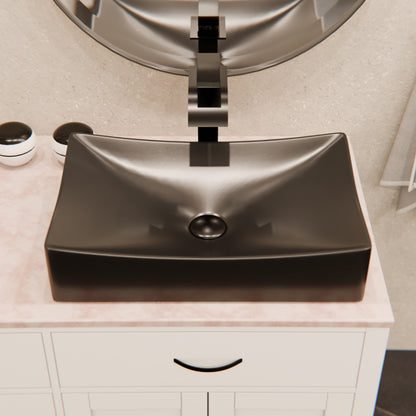 Matte Black Rectangular Porcelain Vessel Bathroom Sink, NP-01141MB