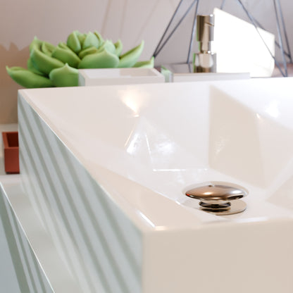 Modern white rectangular porcelain vessel sink with geometric design by Novatto, displayed on a neutral background.