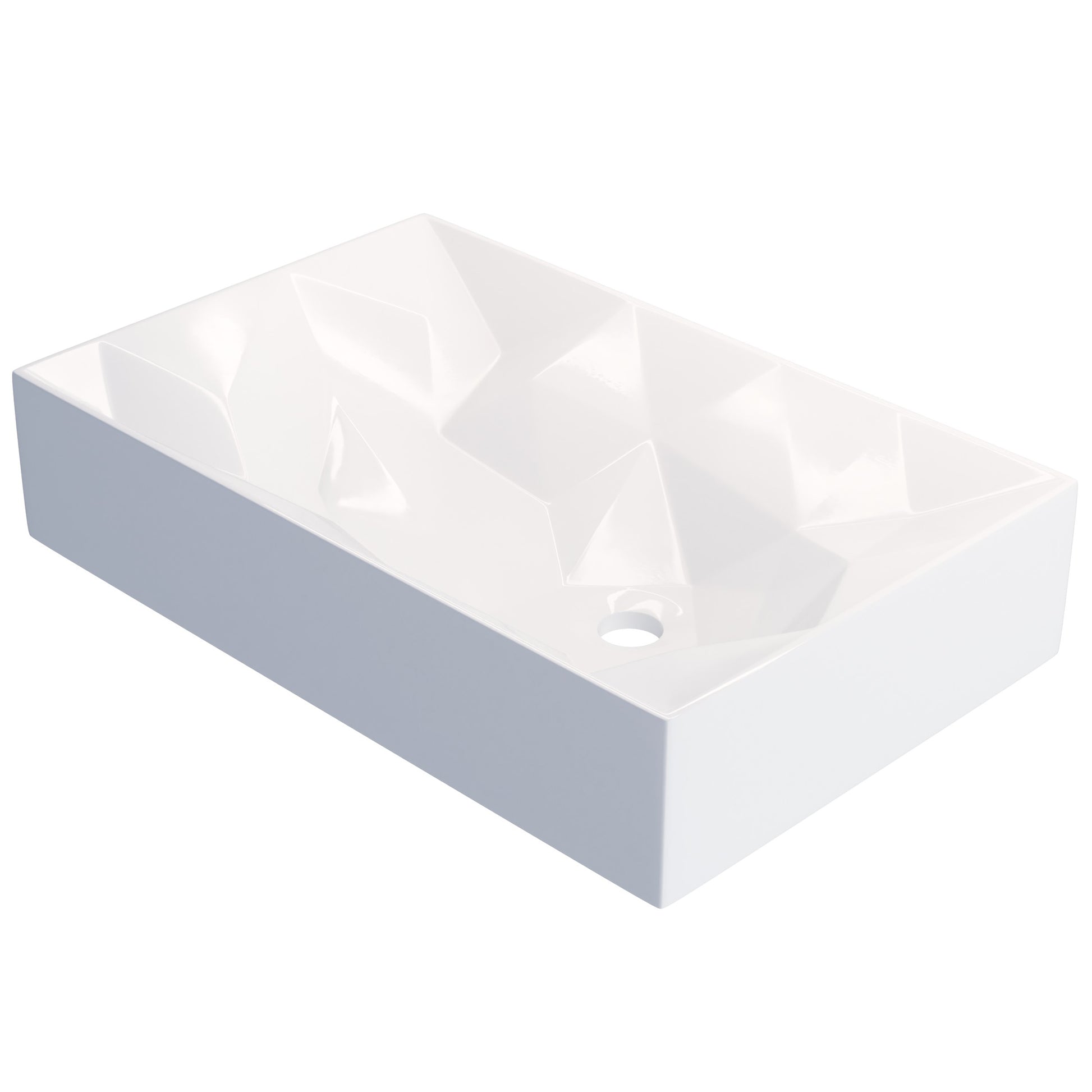 Modern white porcelain rectangular vessel sink with geometric design, ideal for contemporary bathrooms by Novatto.