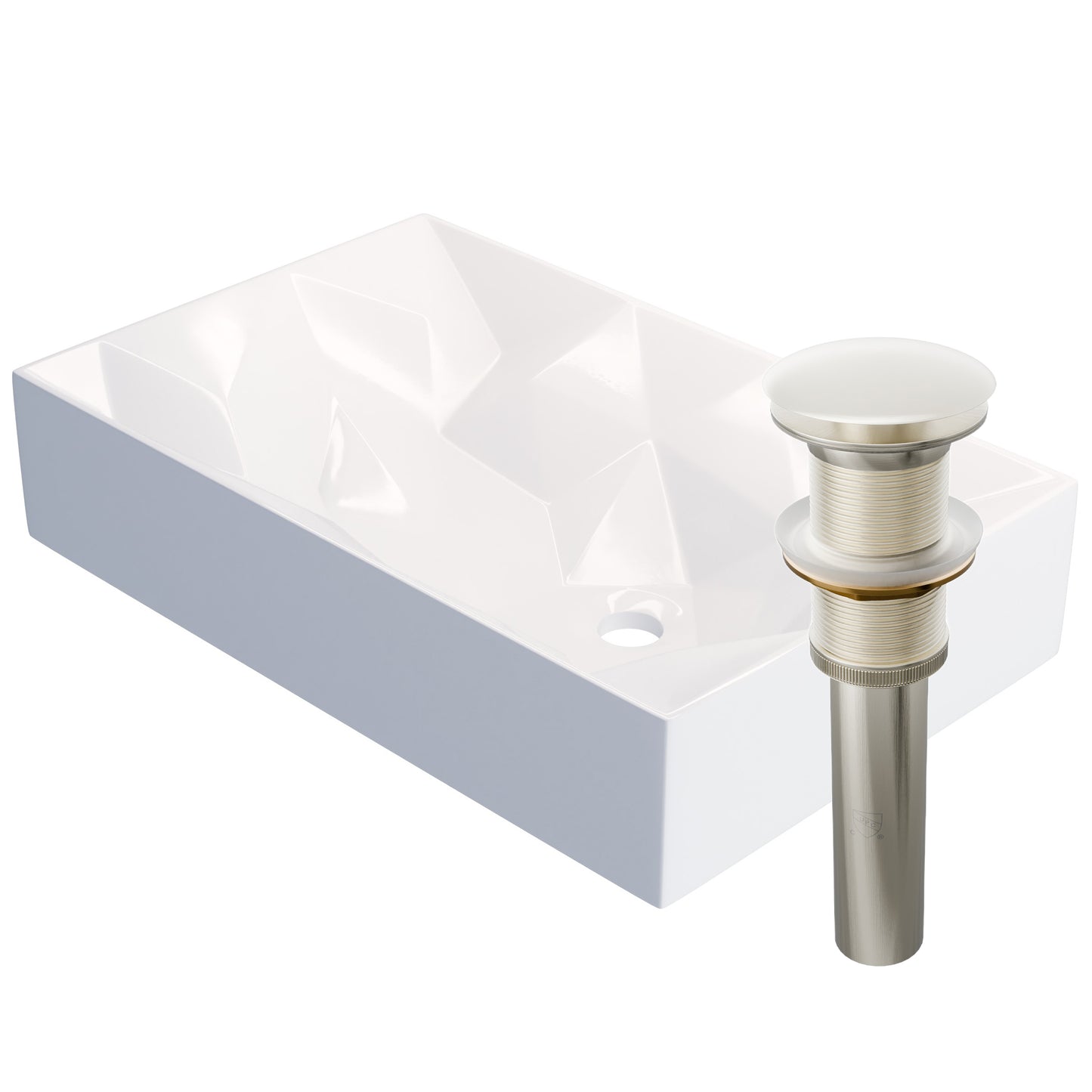 White rectangular geometric porcelain vessel sink by Novatto, modern design with clean lines and smooth surface.